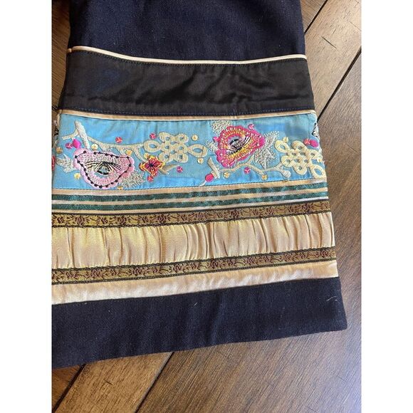 Top Shop Cropped Jacket Embroidered Navy‎ Blue size 12 - Picture 3 of 10